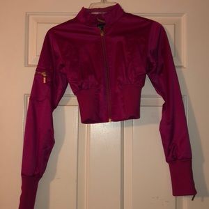 Magenta cropped Arden B. Bomber jacket
